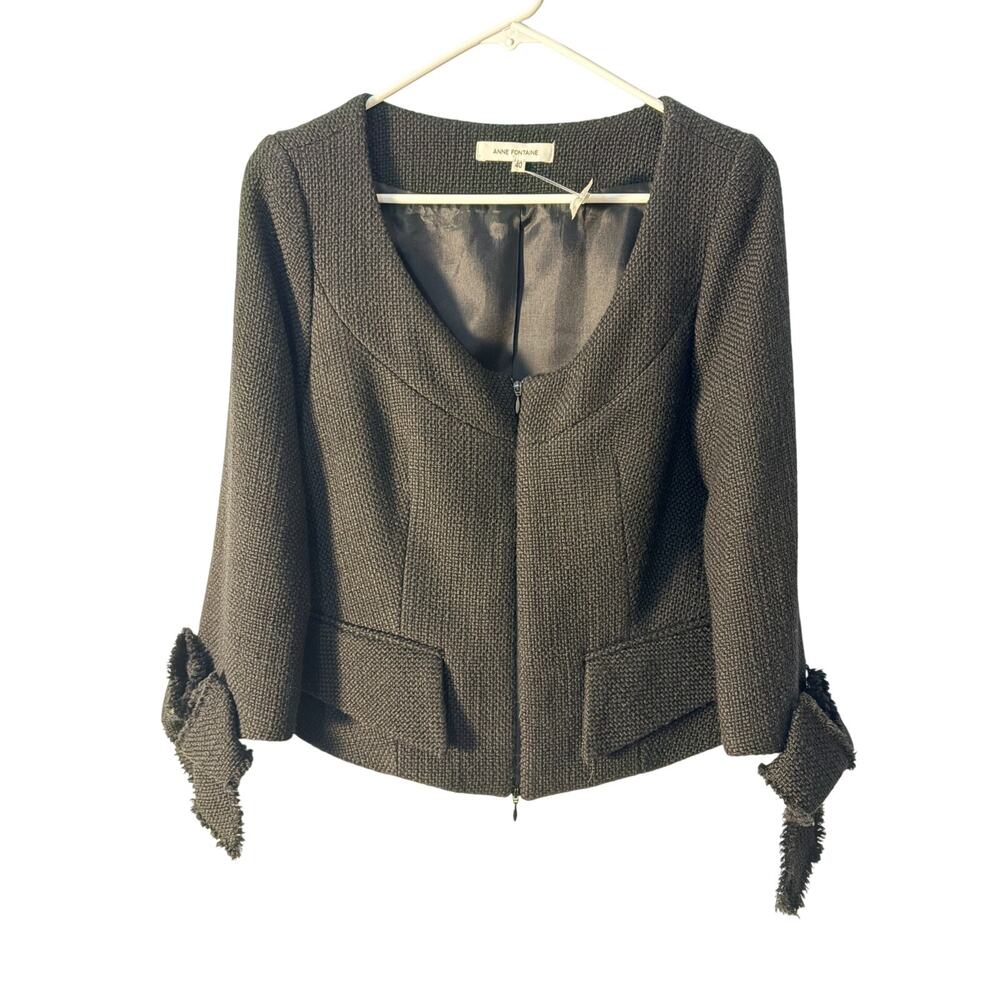 Anne Fontaine Alena‎ Black Textured Wool Blend Blazer Jacket Size 40 US Size 8